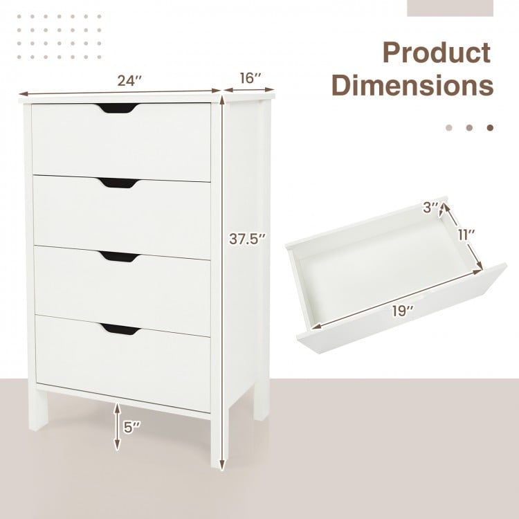 4-Drawer Dresser Wooden Nightstand with Anti-Tipping Kits-White