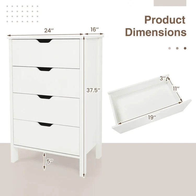 4-Drawer Wooden Dresser Storage Cabinet, Modern Chest of Drawers with Anti-Tip Safety Kits, White