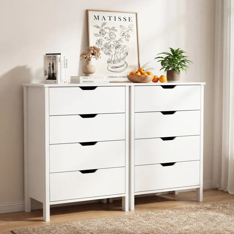 4-Drawer Wooden Dresser Storage Cabinet, Modern Chest of Drawers with Anti-Tip Safety Kits, White