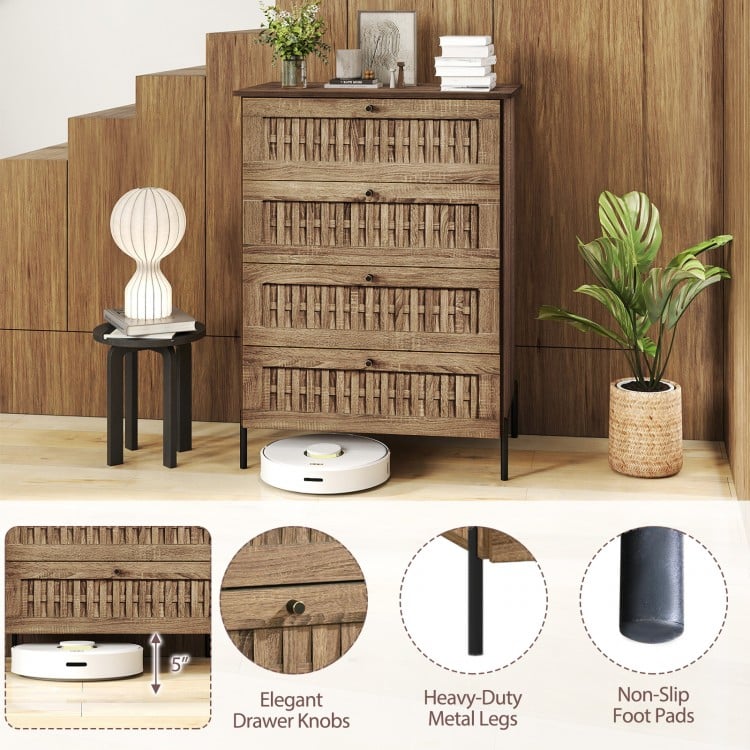 4-Drawer Dresser with Interlocking Mechanism and Metal Legs for Bedroom-Oak