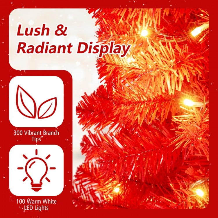 4 Feet Artificial Christmas Tree with 300 Branch Tips and 100 Warm White LED Lights