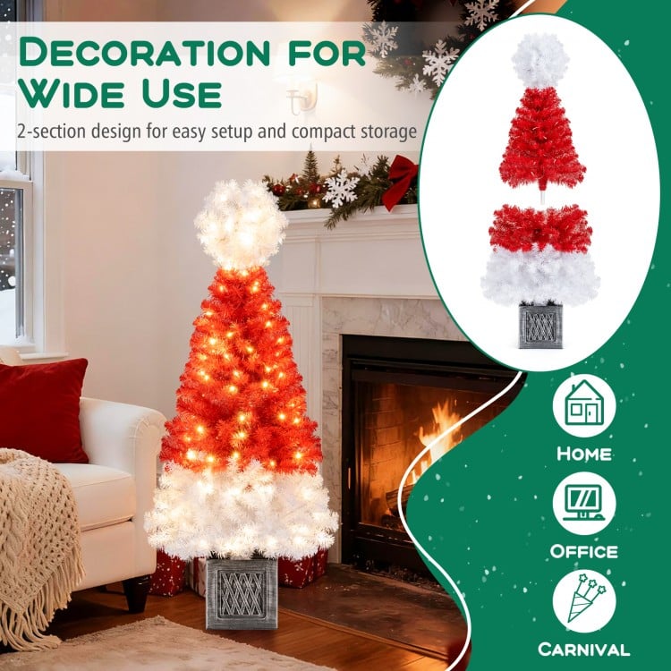 4 Ft Artificial Christmas Tree Santa Hat Xmas Tree with 300 Branch Tips Red