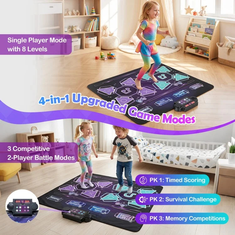 Electronic Kids Dance Mat with LED Lights, 8 Songs, 4 Game Modes & 2-Player Battle Games