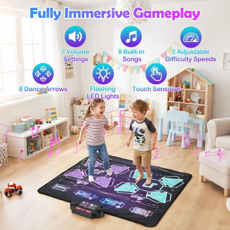 Electronic Kids Dance Mat with LED Lights, 8 Songs, 4 Game Modes & 2-Player Battle Games