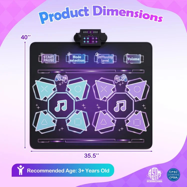 Electronic Kids Dance Mat with LED Lights, 8 Songs, 4 Game Modes & 2-Player Battle Games