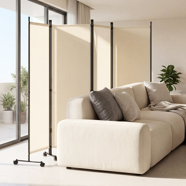 4-Panel Folding Room Divider with Lockable Wheels – Privacy Screen
