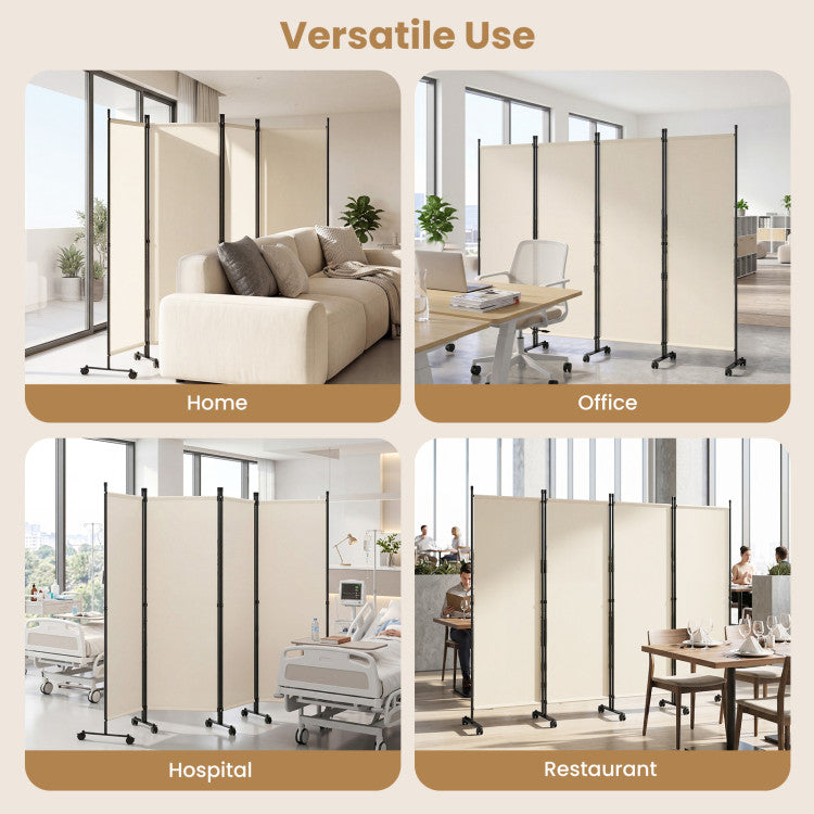 4-Panel Folding Room Divider with Lockable Wheels – Privacy Screen