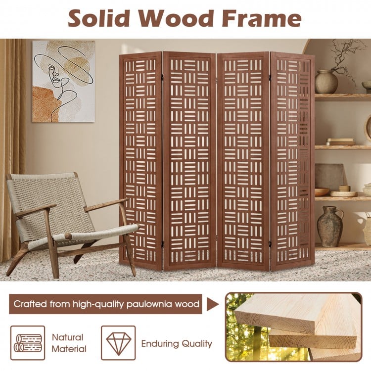 4-Panel Solid Wood Room Divider Folding Partition Stand