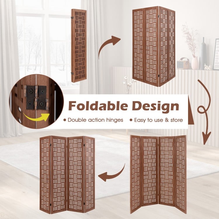 4-Panel Solid Wood Room Divider Folding Partition Stand