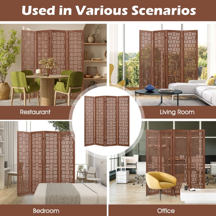 4-Panel Solid Wood Room Divider Folding Partition Stand