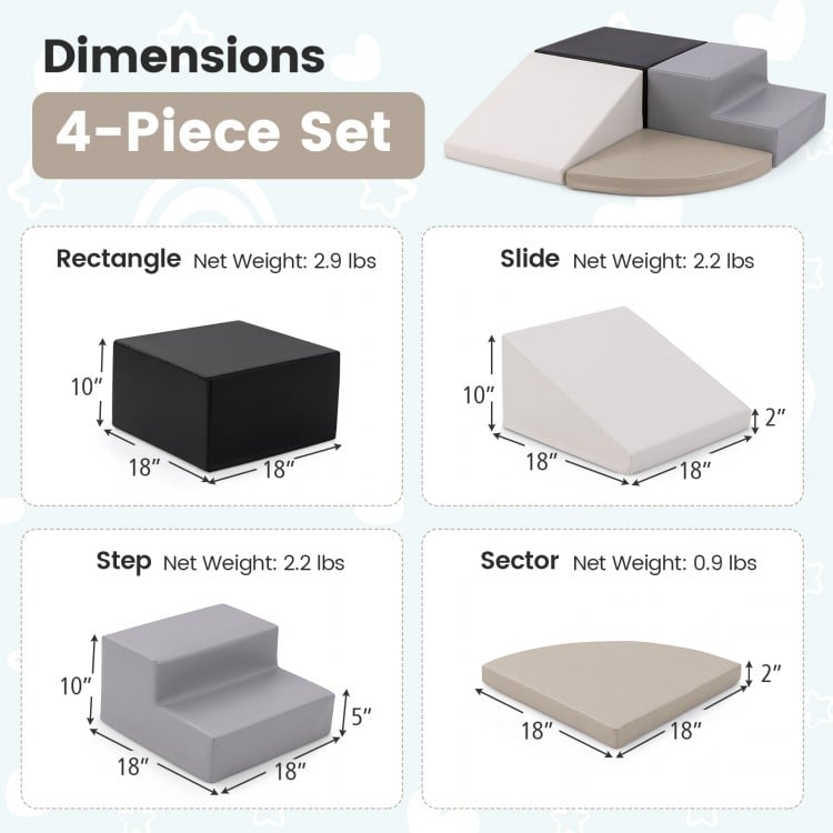 4-Piece Climb and Crawl Foam Block Play Set for Infant Baby-Black