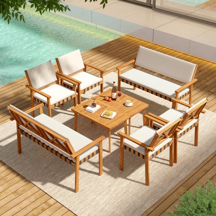 4 Piece Patio Furniture Set with Coffee Table for Backyard and Garden-White