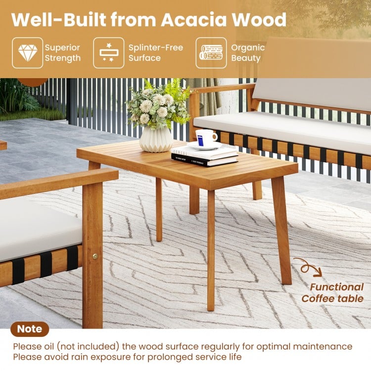 4 Piece Patio Furniture Set with Coffee Table for Backyard and Garden-White