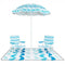 4 Pieces Beach Umbrella Set with 2 Foldable Chairs and Picnic Blanket-Blue