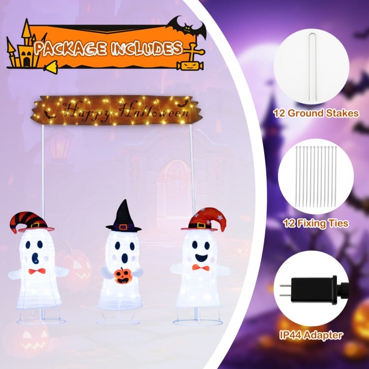 4 Pieces Halloween Decoration Pop up Ghosts with Gate and LED Lights