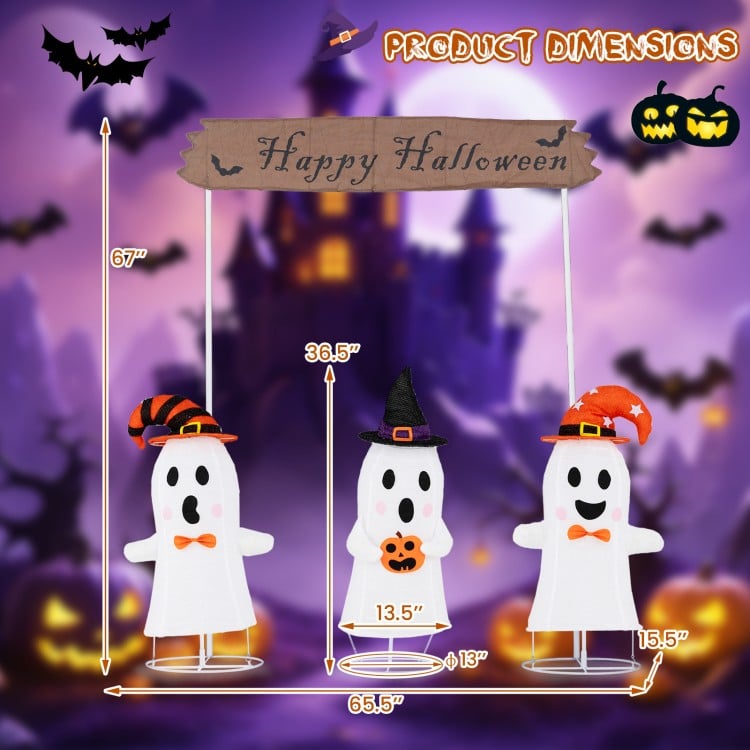4 Pieces Halloween Decoration Pop up Ghosts with Gate and LED Lights