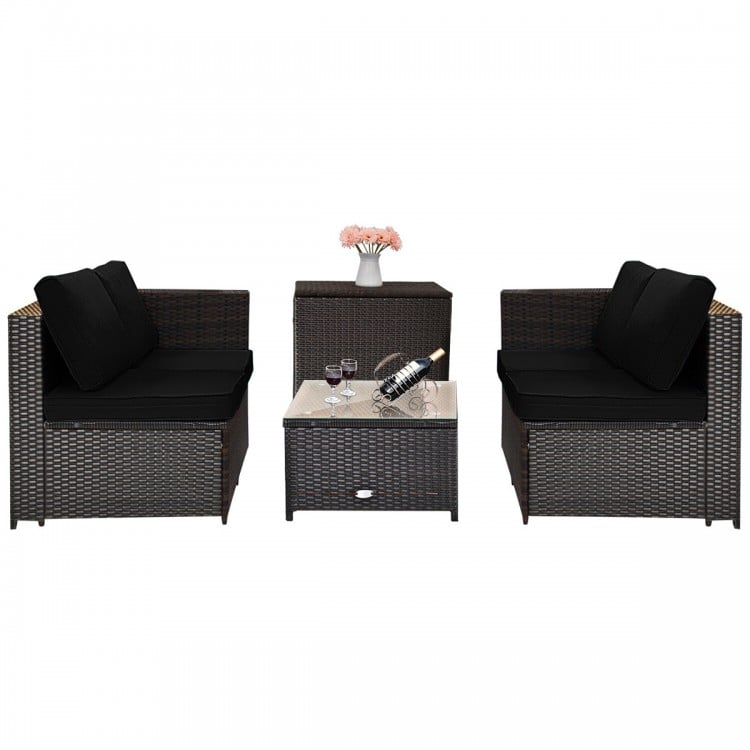 4 Pieces Outdoor Patio Rattan Furniture Set with Loveseat and Storage Box-Black