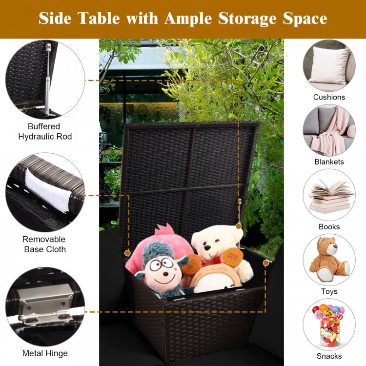 4 Pieces Outdoor Patio Rattan Furniture Set with Loveseat and Storage Box-Black