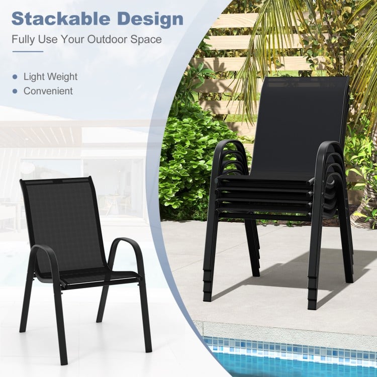 4  Pieces Stackable Patio Dining Chairs Set with Armrest-Black