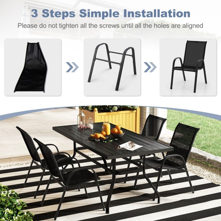 4  Pieces Stackable Patio Dining Chairs Set with Armrest-Black
