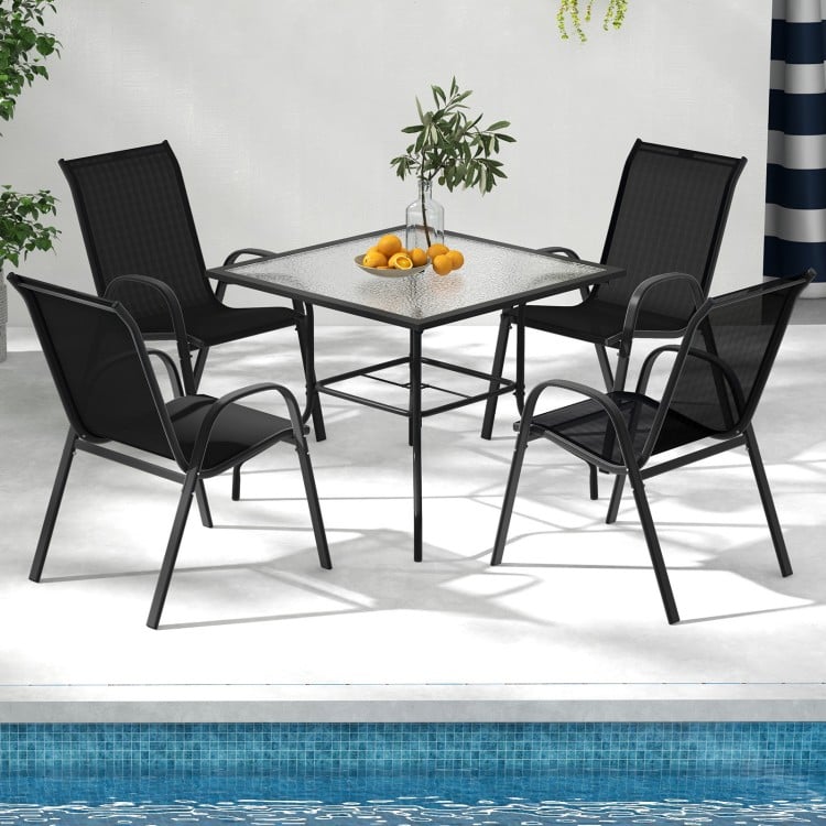 4  Pieces Stackable Patio Dining Chairs Set with Armrest-Black