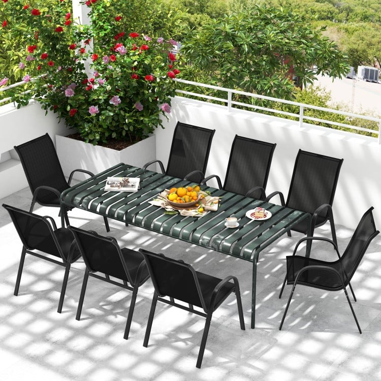 4  Pieces Stackable Patio Dining Chairs Set with Armrest-Black