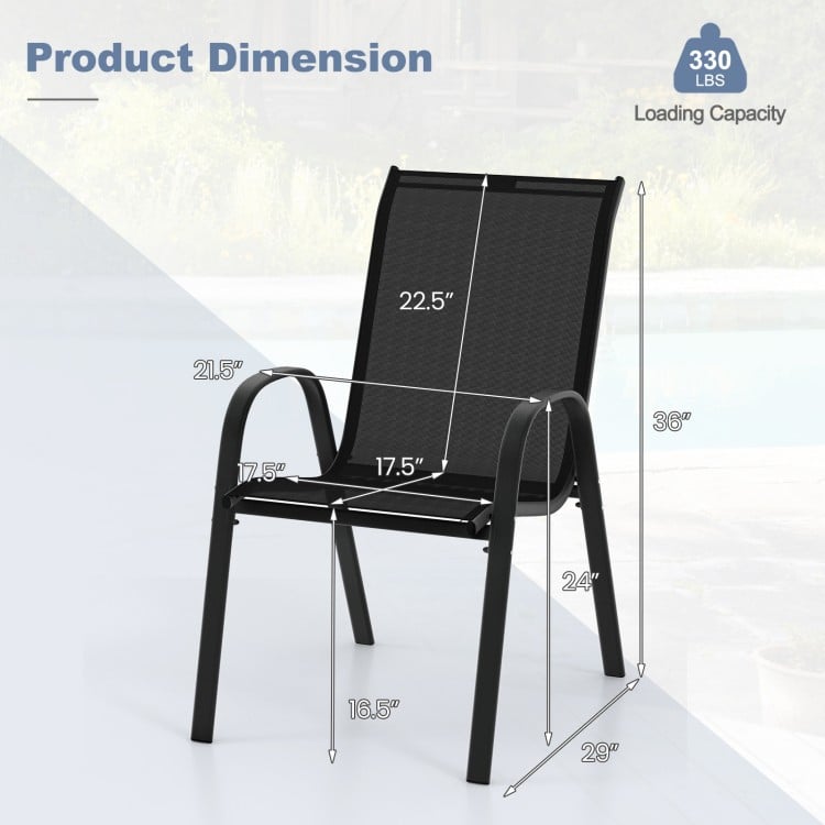 4  Pieces Stackable Patio Dining Chairs Set with Armrest-Black