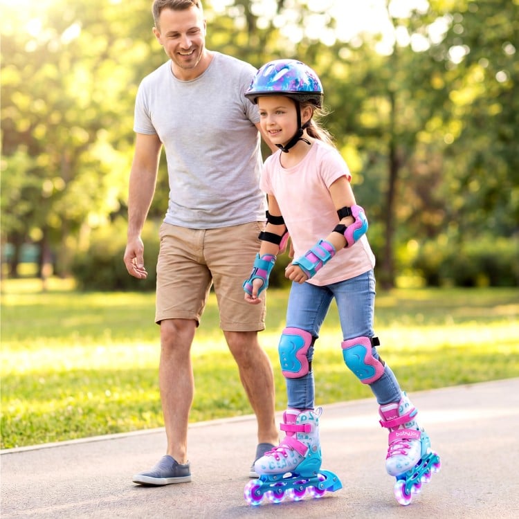 4-Size Adjustable Illuminating Kids Inline Skates with Light Up Wheels-Blue and Pink