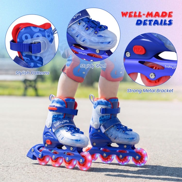4-Size Adjustable Kids Inline Skates for Beginners Ages 5-7-Blue