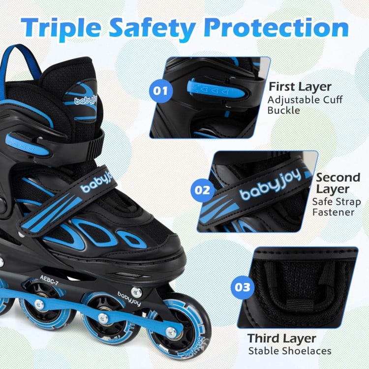 4 Sizes Adjustable Blade Roller with Light-up Wheels for Youth-Blue