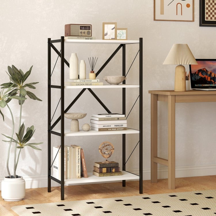 4-Tier Bookshelf with Heavy-Duty Metal Frame-White