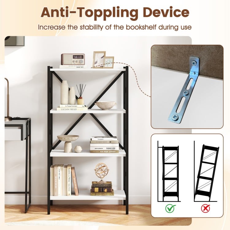 4-Tier Bookshelf with Heavy-Duty Metal Frame-White