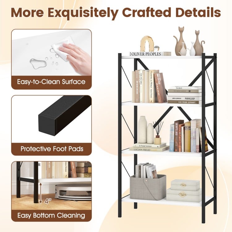4-Tier Bookshelf with Heavy-Duty Metal Frame-White