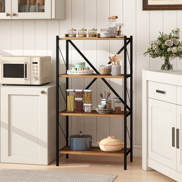 4-Tier Bookshelf with Heavy-Duty Metal Frame-Walnut