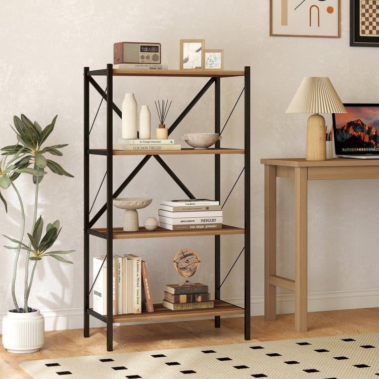 4-Tier Bookshelf with Heavy-Duty Metal Frame-Walnut