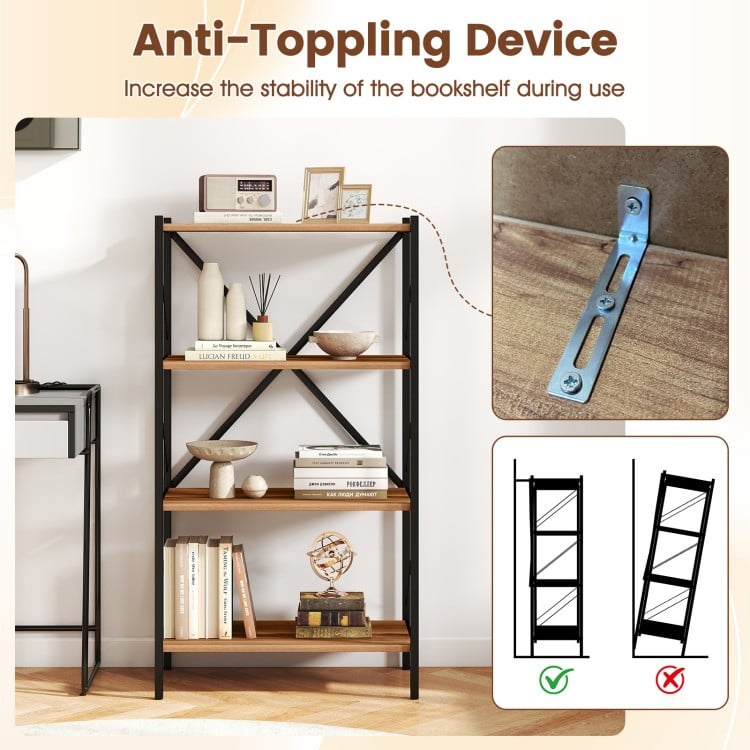 4-Tier Bookshelf with Heavy-Duty Metal Frame-Walnut
