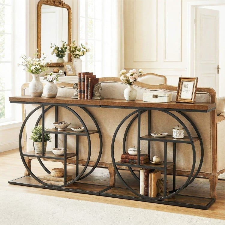 4-Tier Console Table 41 Inches Entryway Table with Storage Shelves-Brown