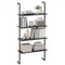 4-Tier Ladder Shelf Open Wall Mounted Bookcase with Wooden Boards and Metal Frame-Black