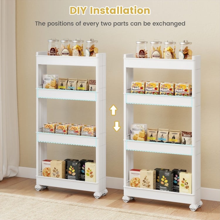 4-Tier Multifunctional Slim Storage Trolley with Detachable Trays-White