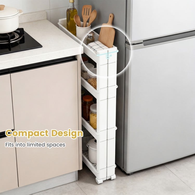 4-Tier Multifunctional Slim Storage Trolley with Detachable Trays-White