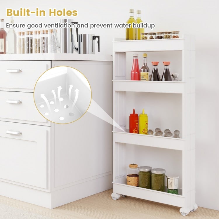 4-Tier Multifunctional Slim Storage Trolley with Detachable Trays-White