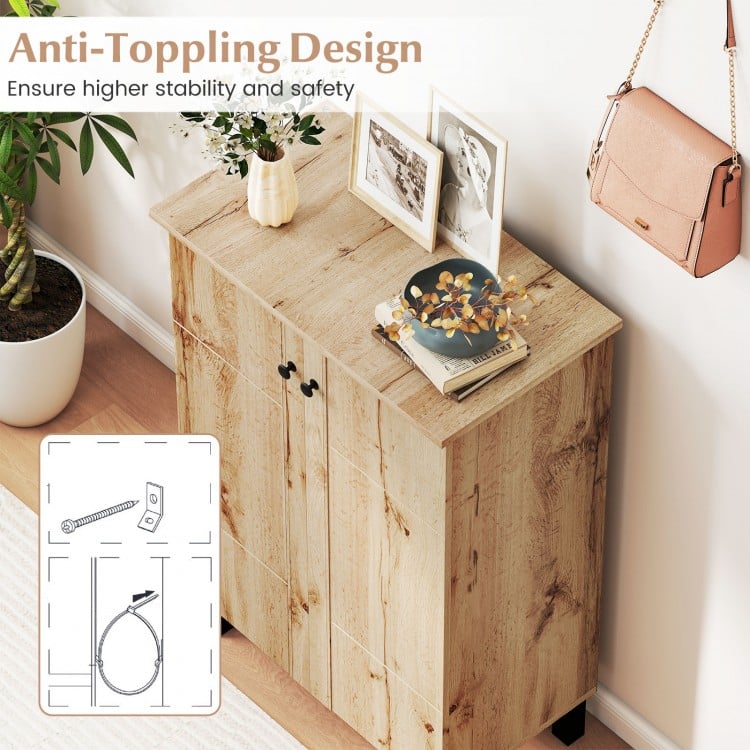 4-Tier Shoe Organizer with Removable Shelves and 2 Doors-Natural
