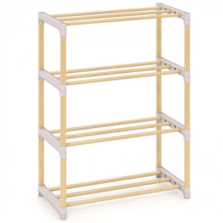 4-Tier Solid Wood Shoe Rack with Slatted Open Shelves-Gray