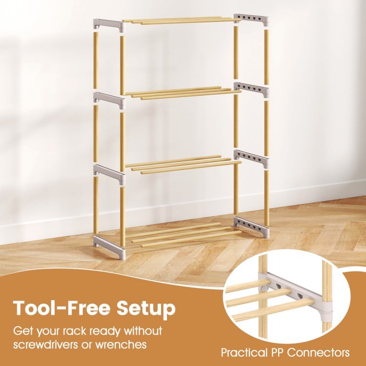 4-Tier Solid Wood Shoe Rack with Slatted Open Shelves-Gray