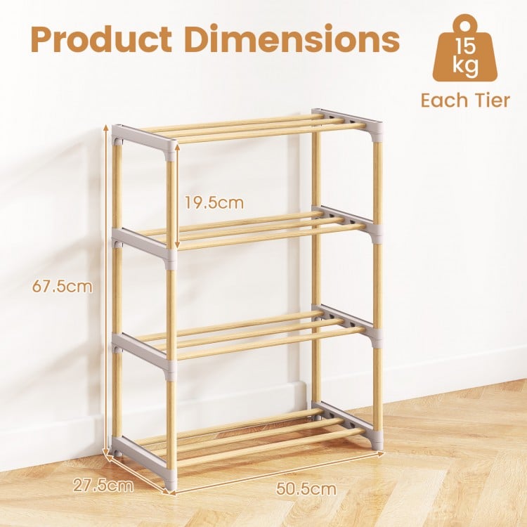 4-Tier Solid Wood Shoe Rack with Slatted Open Shelves-Gray