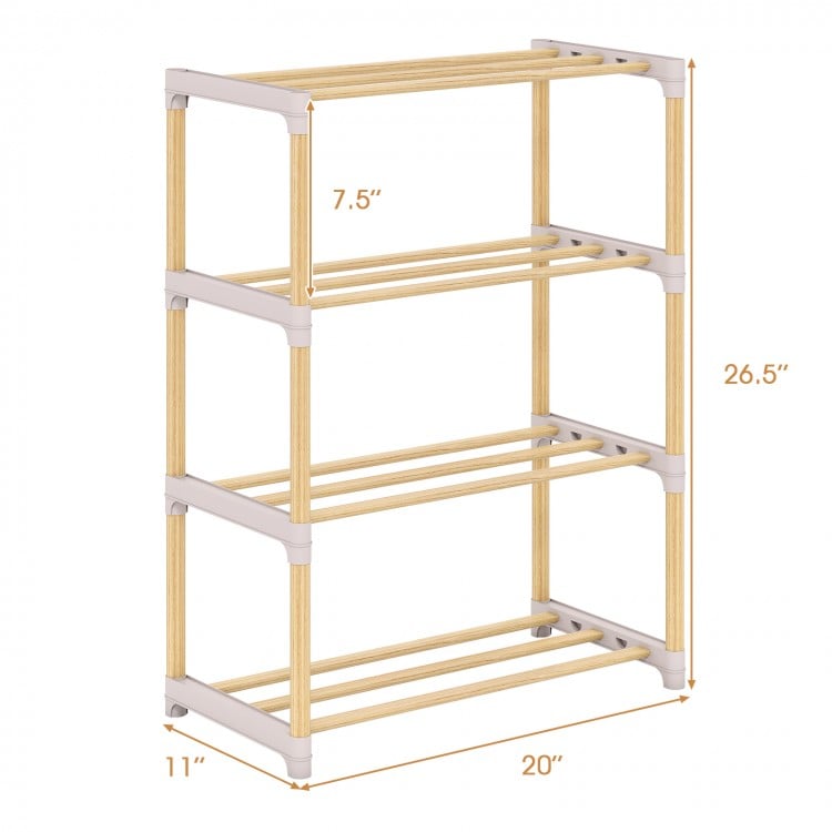 4-Tier Solid Wood Shoe Rack with Slatted Open Shelves-Gray