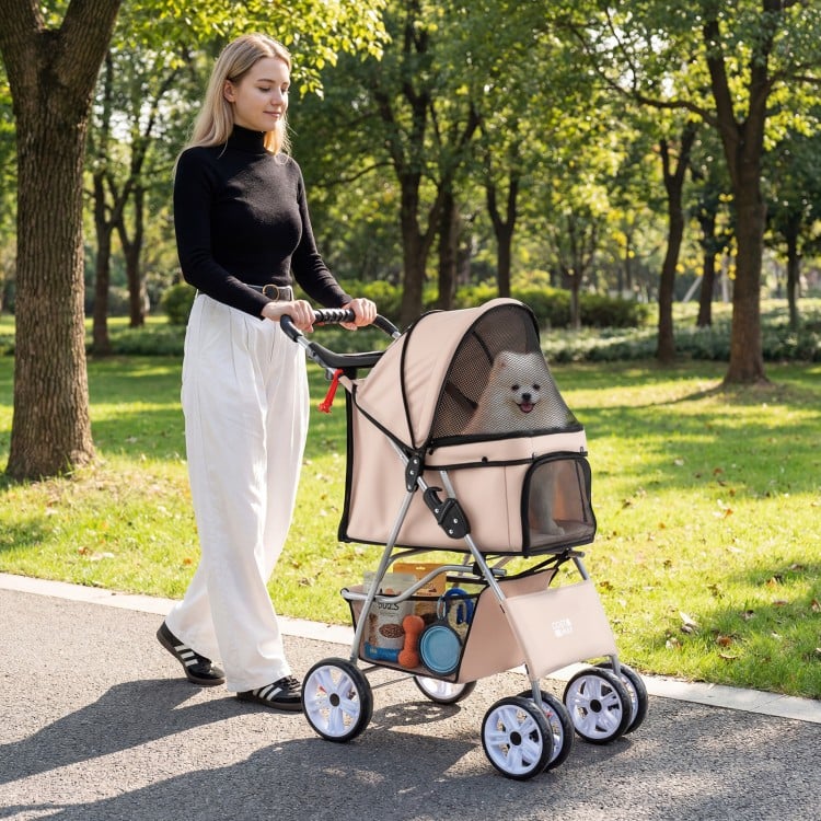 4 Wheel Pet Stroller for Small Dogs Cats up to 33 LBS-Beige