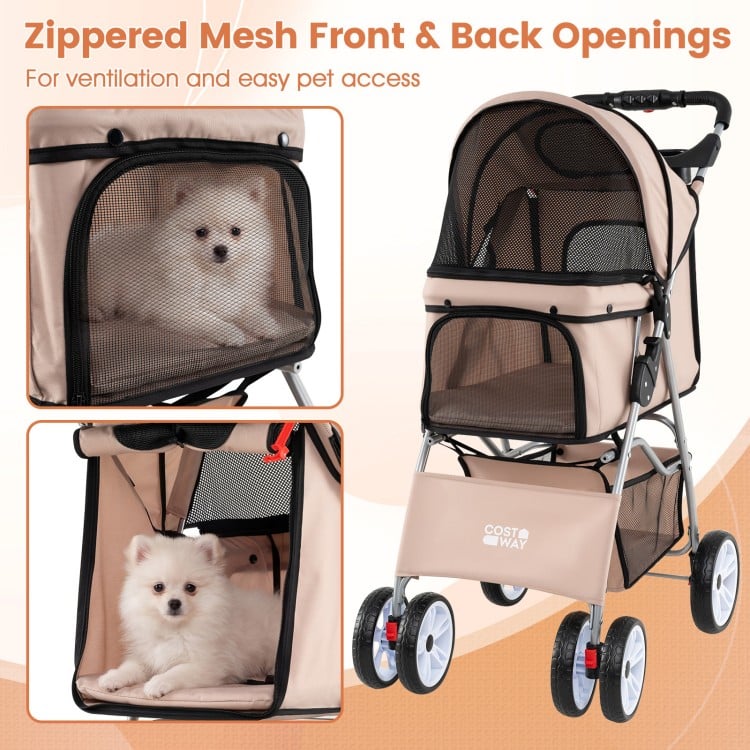 4 Wheel Pet Stroller for Small Dogs Cats up to 33 LBS-Beige