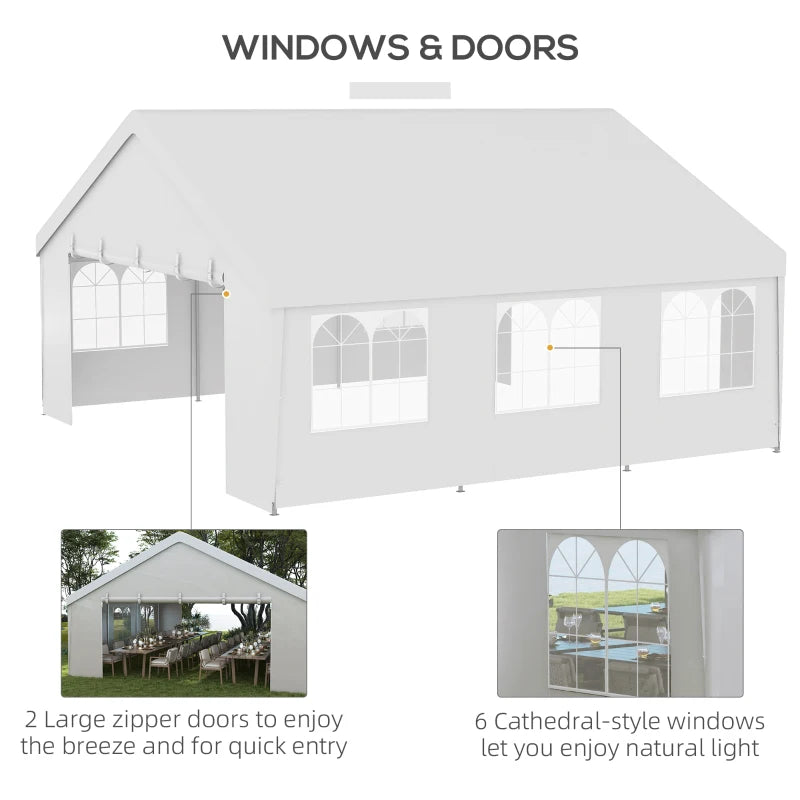 Outsunny Heavy Duty Party Tent, 19.5' x 19' Large Sun Shade Canopy Tent for Parties, Events, BBQ Grill, White