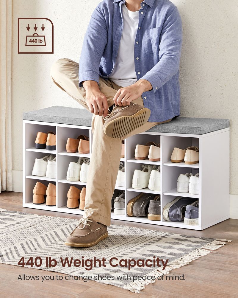 VASAGLE Shoe Bench with Cushion,15 Compartments 